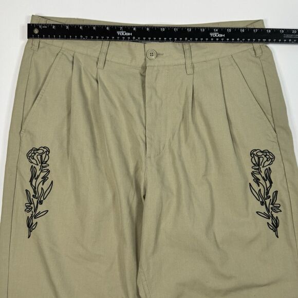 Obey Pants Fubar Pleated Mens Size 34 Stone Embroidered Rose - Picture 6 of 8